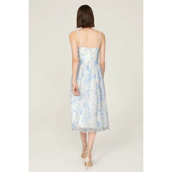 LDT Blue Floral Chiffon Midi Dress Keyhole Cutout Floral Hourglass, Size 4 - Picture 3 of 12
